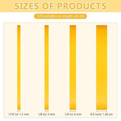 Epakh 4 Pack Painters Tape, Pinstripe Masking Tapes in 1/16, 1/8, 1/4 and 1/2 Inch Wide Suitable for Multi-Surface Automotive DIY Painting Labeling Arts Crafts Car Spray General Purpose(Yellow,52 yd)