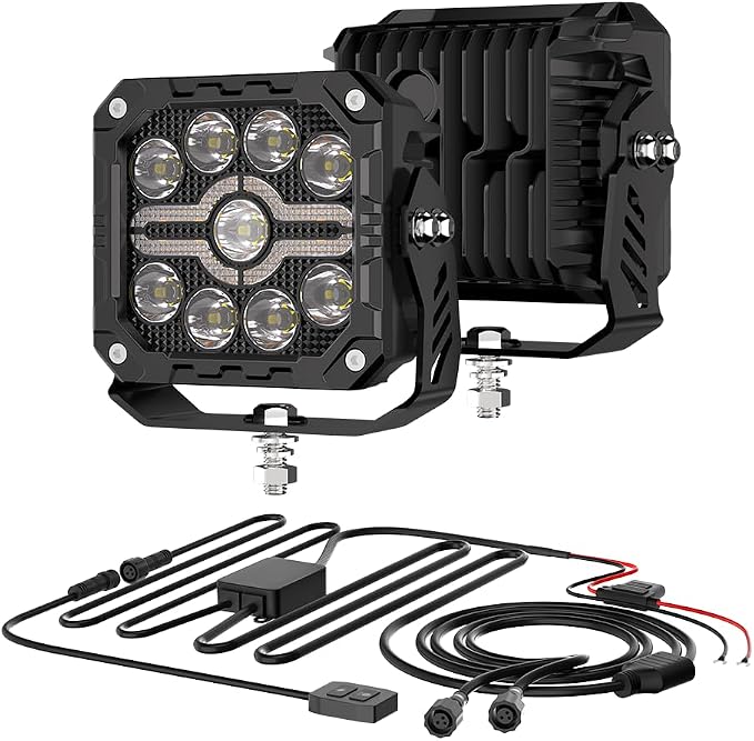 Led Light Pods for Truck Ditch Lights Off Road Lights Cube Led Flood Beam 4Inch 80W 5200LM Spot Flood Combo Far & Wide Amber White for Trucks, ATVs, UTVs, Jeeps, Cars, Motorcycles, Pair