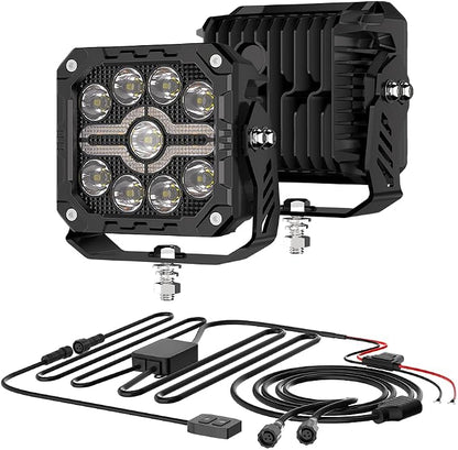 Led Light Pods for Truck Ditch Lights Off Road Lights Cube Led Flood Beam 4Inch 80W 5200LM Spot Flood Combo Far & Wide Amber White for Trucks, ATVs, UTVs, Jeeps, Cars, Motorcycles, Pair