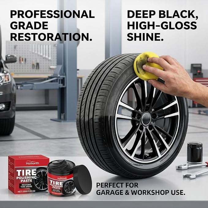RAINPOT 2026 Tire Polishing Paste, Car Tire Shine with Sponge, Tire Wax Cream & Coating Paste for Deep Gloss, UV Protection & Waterproof Finish, Tire Restorer for Cars, Trucks, Motorcycles (3)