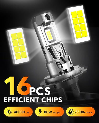 OXILAM H7 LED Bulb, 40000LM 900% Super Bright, 1:1 Size No Adapter Required, Non-polarity Plug and Play, 6500K Cool White Fog Light, Pack of 2