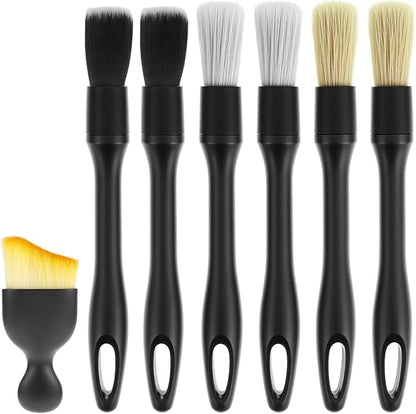 QWORK Car Detailing Brush Set for Interior & Exterior Cleaning, 7Pcs Ultra Soft to Hard Bristle Brushes for Dashboard, Leather, Wheels & Emblems, Auto Detailing Tools for Deep Car Care