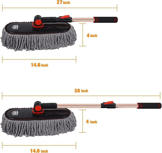 Car Duster Grey Set-Stocking Stuffers Gifts for Men Women-Microfiber Multipurpose Duster,Interior & Exterior Cleaning Tools,Dashboard Detailing Brush,Scratch Free with Extendable Handle,2 Packs