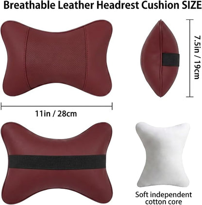 Car Pillow for Car Neck Pillow for Driving Seat Leather Neck Support Soft Cushion Support Head-Rests for Vehicle Sleeping with Elastic Adjustment Strap 2PCS (Neck, Red)