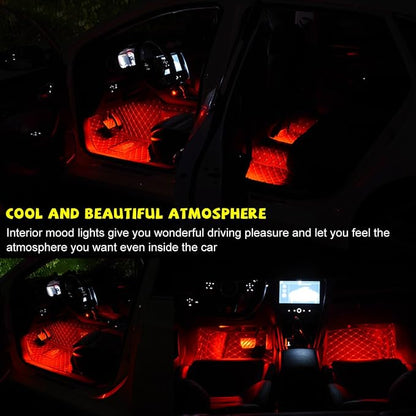 Car LED Strip Light, 48 LEDs RGB Neon Interior Atmosphere Lights, 12V Under Dash Ambient Night Light, USB Port Auto Interior Decorative Lamp, Universal Car Accessories (Red)