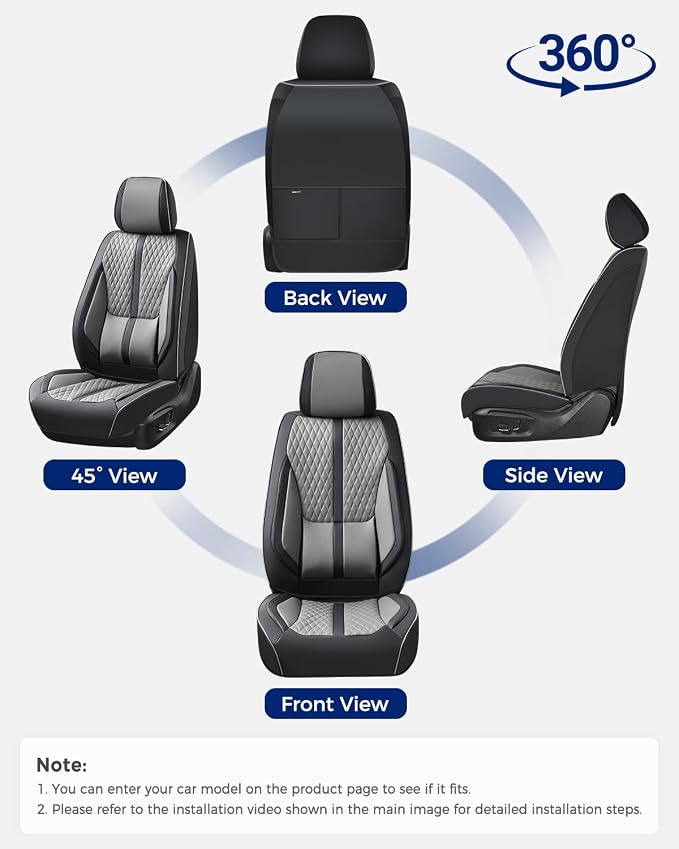 Huidasource Car Seat Covers Front Seats, Luxury Nappa Leather Front Seat Covers with Airbag, Lumbar Support, Cooling＆Heating, Seatbelt Buckles, Universal Fit for Most Cars SUV Trucks, Black＆Gray