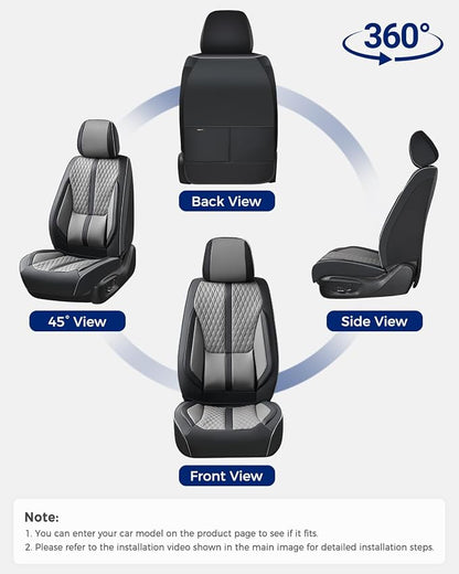 Huidasource Car Seat Covers Front Seats, Luxury Nappa Leather Front Seat Covers with Airbag, Lumbar Support, Cooling＆Heating, Seatbelt Buckles, Universal Fit for Most Cars SUV Trucks, Black＆Gray