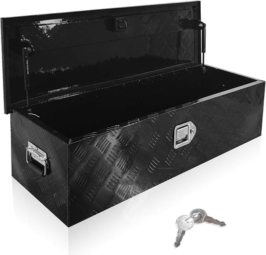 39x13x10 Inch Aluminum Truck Tool Box Heavy Duty Diamond Plate Pickup Tool Boxes Underbody Truck Bed Toolbox with Lock and Keys Suitable for Pickup RV Van Trailer Black