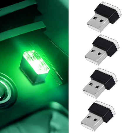 4 PCS USB LED Car Interior Atmosphere Lamp, Portable Mini Auto LED Decor Night Light, Plug-in USB Interface Ambient Lighting Kit, Universal Car Interior Accessories(Green)