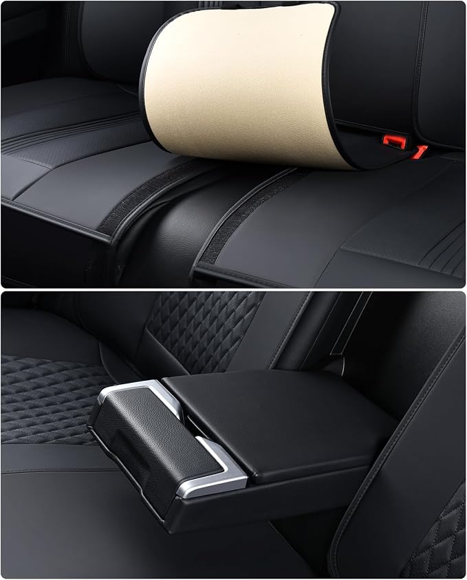 Huidasource Back Seat Covers, Luxury Nappa Leather Rear Seat Cover with Velcro Adjustable, Child Seats, Ventilation Holes, Seat Belts, Car Back Seat Cover Universal Fit for Most Cars SUV Trucks, Black