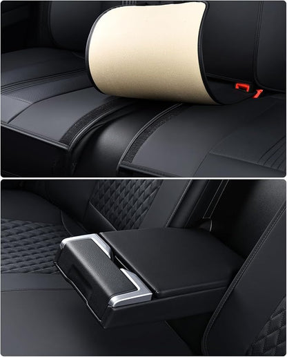 Huidasource Back Seat Covers, Luxury Nappa Leather Rear Seat Cover with Velcro Adjustable, Child Seats, Ventilation Holes, Seat Belts, Car Back Seat Cover Universal Fit for Most Cars SUV Trucks, Black