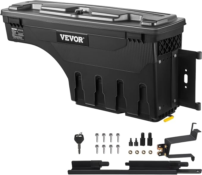 VEVOR Truck Bed Storage Box, Compatible with Chevrolet Silverado 1500 GMC Sierra 1500 2019-2020 R, Waterproof ABS Wheel Well Tool Box with Lockable Lid, 6.6 Gal/25 L Toolbox, Passenger Side, Black
