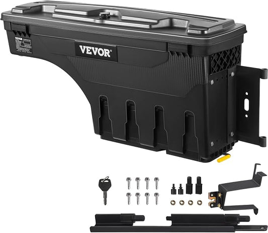 VEVOR Truck Bed Storage Box, Compatible with Chevrolet Silverado 1500 GMC Sierra 1500 2019-2020 R, Waterproof ABS Wheel Well Tool Box with Lockable Lid, 6.6 Gal/25 L Toolbox, Passenger Side, Black