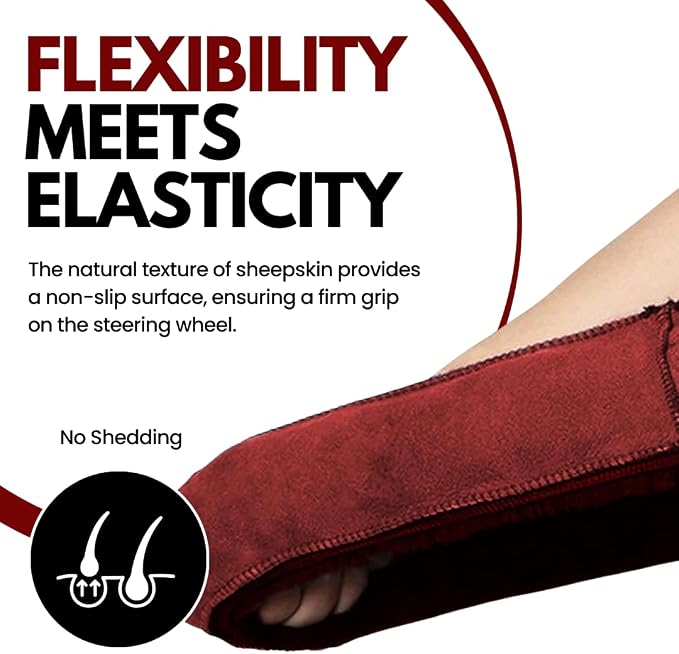 Andalus Brands Luxury Fluffy Car Steering Wheel Covers – Genuine Merino Sheepskin, Soft Fuzzy Car Steering Wheel Cover for Women, Universal 14.5-15" Size, Plush Fur Cute Auto Accessories, Dark Red