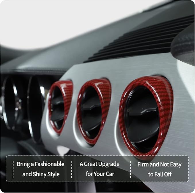 RT-TCZ Center Console Air Conditioner Outlet Vent Trim Cover Ring Interior Accessories for Ford Mustang 2015-2022,3PCS (Red Carbon Fiber Grain)