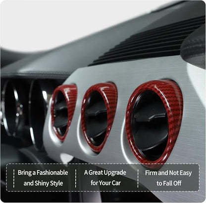 RT-TCZ Center Console Air Conditioner Outlet Vent Trim Cover Ring Interior Accessories for Ford Mustang 2015-2022,3PCS (Red Carbon Fiber Grain)
