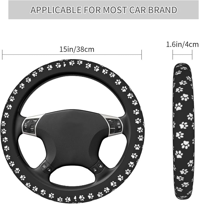 Dog Cat Paw Print Steering Wheel Cover for Women 14 15 inch Universal Cute Car Steering Wheel Accessories Paw Print Breathable Steering Wheel Protector