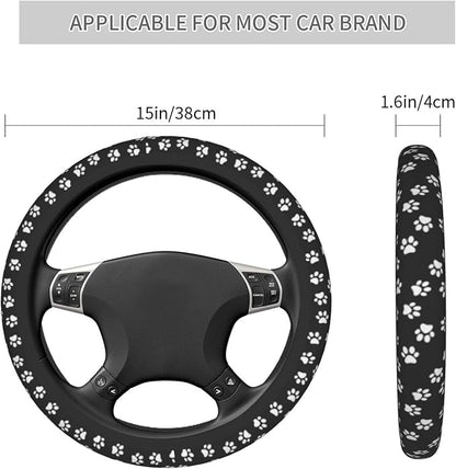 Dog Cat Paw Print Steering Wheel Cover for Women 14 15 inch Universal Cute Car Steering Wheel Accessories Paw Print Breathable Steering Wheel Protector