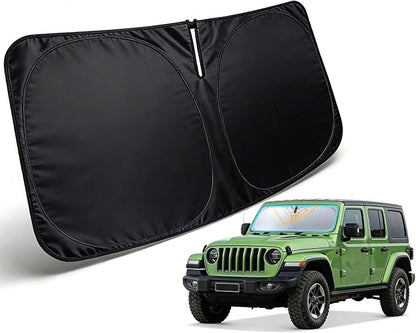 Sun Shade Custom-Fit for Jeep Wrangler JL/Gladiator 2018-2025 | Front Window Sunshade with 240T Sun Visor Protector Foldable Heat Shield Blocks UV Rays, Car Accessories