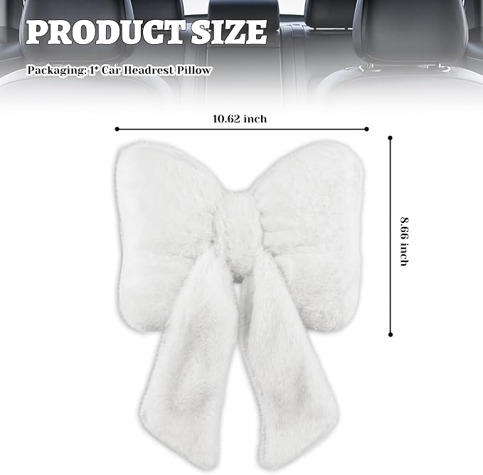 Furry Bow Car Headrest Pillow,Soft & Comfortable Car Neck Pillow for Cars Decorations & Fatigue Relief,Universal Head Rest Pillows for Cars Interior Accessories for Trucks,SUVs (White)