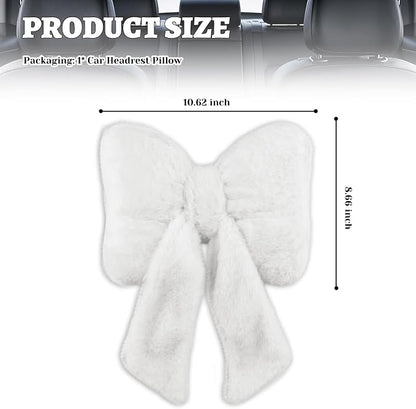Furry Bow Car Headrest Pillow,Soft & Comfortable Car Neck Pillow for Cars Decorations & Fatigue Relief,Universal Head Rest Pillows for Cars Interior Accessories for Trucks,SUVs (White)