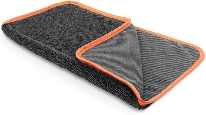 SPTA Microfiber Car Drying Towels, Cleaning Cloth Towels, Twist Pile Rapid Drying Orange Edge Car Microfiber Towels for Car Detailing, Pack of 3, 16.5 x 16.5 Inch, 600 GSM, Gray-MT040