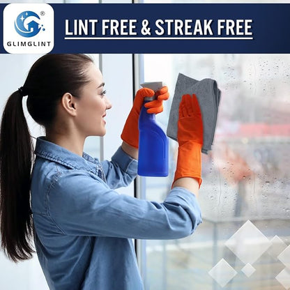 GLIMGLINT Grey Microfiber Cleaning Cloth,12PK Reusable Cleaning Rags, Highly Absorbent Shop Rags Bulk, All-Purpose Car Cleaning Towels for TV Screen, Kitchen, Bathroom, Restaurant Garage, 14"X12"