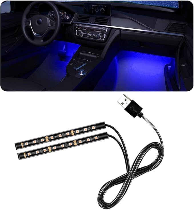 povtii Car LED Strip Light, 24 LED RGB Auto Under Dash Interior Atmosphere Lights, USB Vehicle Decorative Lamp Ambient Night Light Strip, Lighting Kit Car Accessories (Blue)