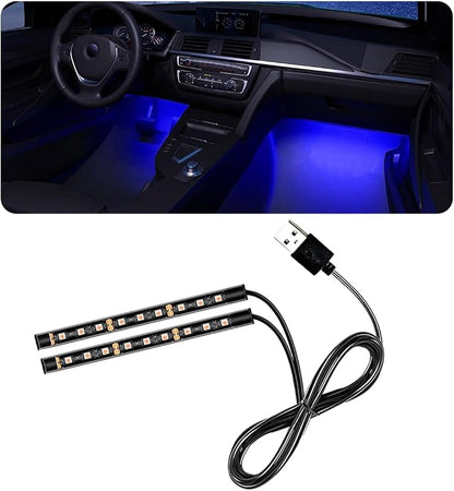 povtii Car LED Strip Light, 24 LED RGB Auto Under Dash Interior Atmosphere Lights, USB Vehicle Decorative Lamp Ambient Night Light Strip, Lighting Kit Car Accessories (Blue)