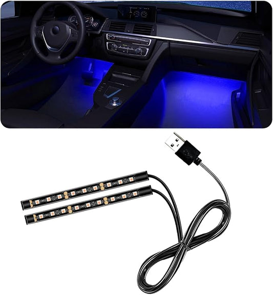 povtii Car LED Strip Light, 24 LED RGB Auto Under Dash Interior Atmosphere Lights, USB Vehicle Decorative Lamp Ambient Night Light Strip, Lighting Kit Car Accessories (Blue)