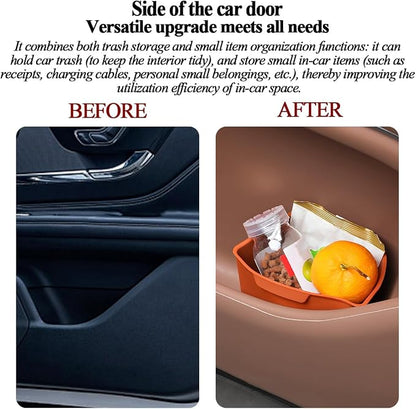 Car Trash Can, 2PCS Portable Silicone Leakproof Vehicles Side Door Storage Garbage Can, Multifunctional Automotive Interior Trash Bin, Universal for Automobile Truck SUV (Orange)