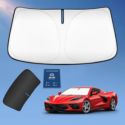 Sun Shade Sunshade for Chevrolet Chevy Corvette C8 2020-2025 2026 Windshield Cover, 4-Layers Sun Shield 250T Silver Sun Visor Foldable Window Shade Blocks UV Rays Car Accessories
