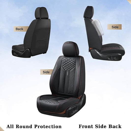 Coverado Car Seat Covers Full Set, 5 Seats Leather Seat Covers for Cars, Waterproof Front and Rear Car Seat Protectors Cushions Universal Fit Most Vehicles (Black)