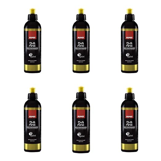 RUPES 9.DAFINE250 Pack of 6 Yellow 250 ml D-A Fine High Performance Fine Polishing Compounds for Car Detailing & Removing Scratches | Reduces Oxidation and Removes Swirl Marks | Light Defect Removal