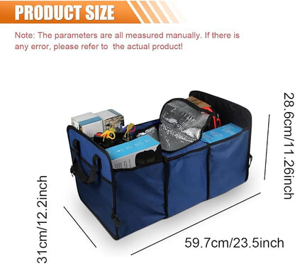 Car Trunk Organizer, Oxford Fabric Waterproof & Anti-Slip Vehicle Storage Box with Leak Proof & Insulated Cooler Bag, Large Capacity Foldable Auto Storage Box for Car, SUV, Truck (Blue)