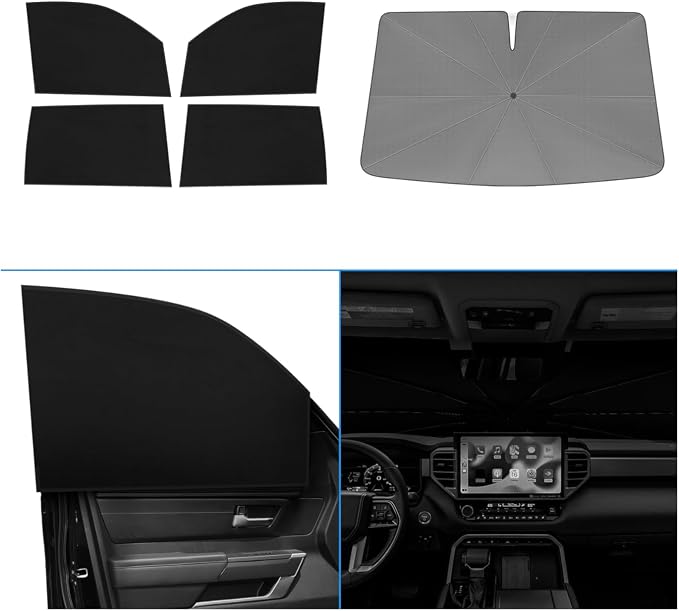 KUST Windshield Sun Shade Umbrella for Toyota Tundra 2022 2023 2024 2025 2026 Rear Window Shades 100% UV Protection and Blackout Privacy 5PCS Car Window Covers Accessories