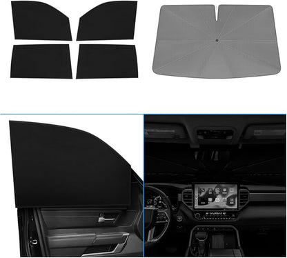 KUST Windshield Sun Shade Umbrella for Toyota Tundra 2022 2023 2024 2025 2026 Rear Window Shades 100% UV Protection and Blackout Privacy 5PCS Car Window Covers Accessories