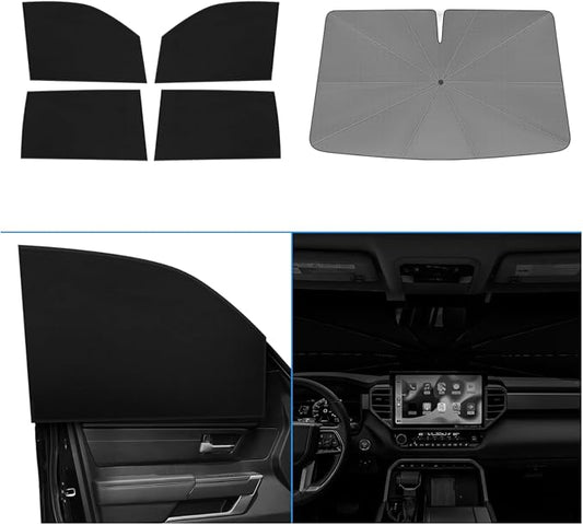 KUST Windshield Sun Shade Umbrella for Toyota Tundra 2022 2023 2024 2025 2026 Rear Window Shades 100% UV Protection and Blackout Privacy 5PCS Car Window Covers Accessories