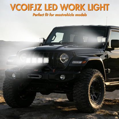 LED Off Road Lights, 4 Inch 123W LED Work Lights Pods, 12V 24V Offroad Driving Lights Accessories for Motorcycle Boat RV Truck Car ATV Snowplow SUV UTV (10Pack)