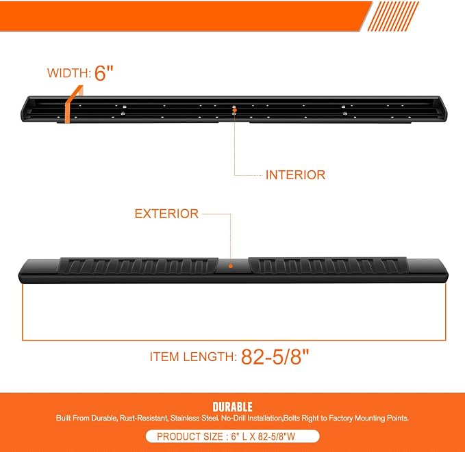 6" Black Aluminum Running Boards Side Step Nerf Bars Compatible with 07-19 Silverado Sierra 1500 2500 3500 Crew Cab