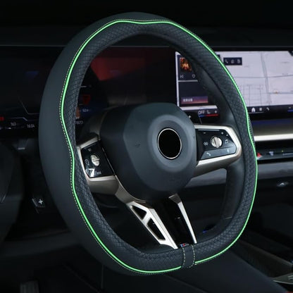 Mayco Bell Flat Bottom Steering Wheel Cover Anti-Slip,Safety,Soft,Breathable,Durable,Full Surround,Comfortable Grip Microfiber Leather (D Shape, Green)