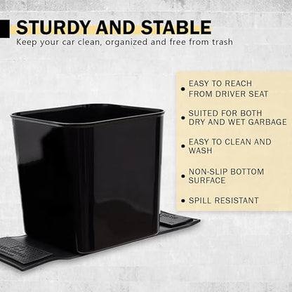 Car Trash Can for Vehicles Leakproof Compact Garbage Bin w/Stability Flap, Anti-Slip Base, Portable Trash Holder for Cars, Trucks, SUVs, Minivans (Black, Large)