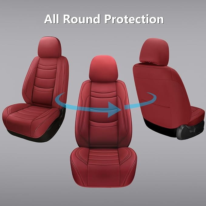 NS YOLO Leather Car Seat Covers Full Set,Universal Fit for Most Cars,SUVs and Sedans,Waterproof Luxury Leatherette Cushions, 5 Seats Protectors (Wine Red, Front Pair-2 Seats(Driver and Passenger))