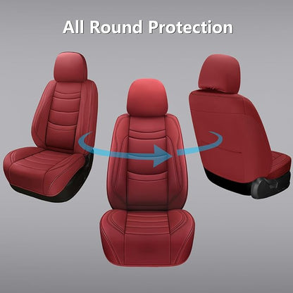 NS YOLO Leather Car Seat Covers Full Set,Universal Fit for Most Cars,SUVs and Sedans,Waterproof Luxury Leatherette Cushions, 5 Seats Protectors (Wine Red, Front Pair-2 Seats(Driver and Passenger))