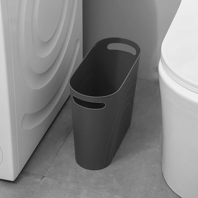 zoocatia Small Trash Can Garbage Can Container Bin with Handles 3 Gallons Plastic Wastebasket for Bathrooom, Bedroom, Office, Kitchen, Laudry Room, Dorm Room - Dark Grey