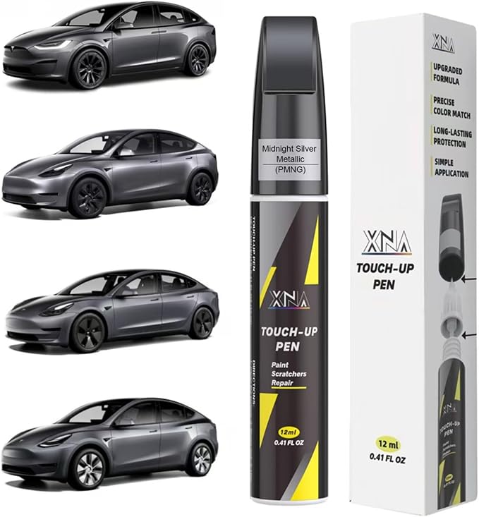 Car Touch Up Paint(Midnight Silver Metallic(PMNG)) for Tesla, 2 in 1 Car Scratch Remover with Pen Tip and Brush, Exact Color-Matched for Car Paint Scratch Repair, Quick & Easy Fix Chips and Nicks