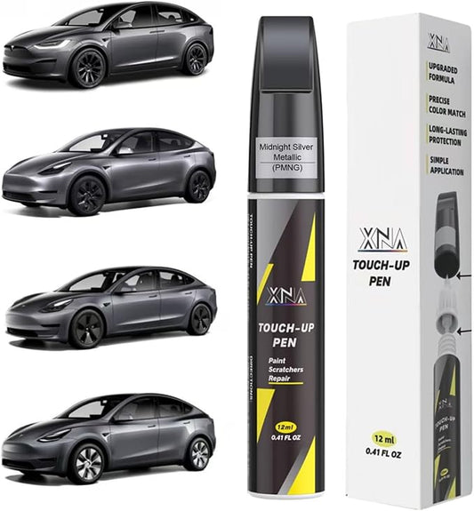 Car Touch Up Paint(Midnight Silver Metallic(PMNG)) for Tesla, 2 in 1 Car Scratch Remover with Pen Tip and Brush, Exact Color-Matched for Car Paint Scratch Repair, Quick & Easy Fix Chips and Nicks