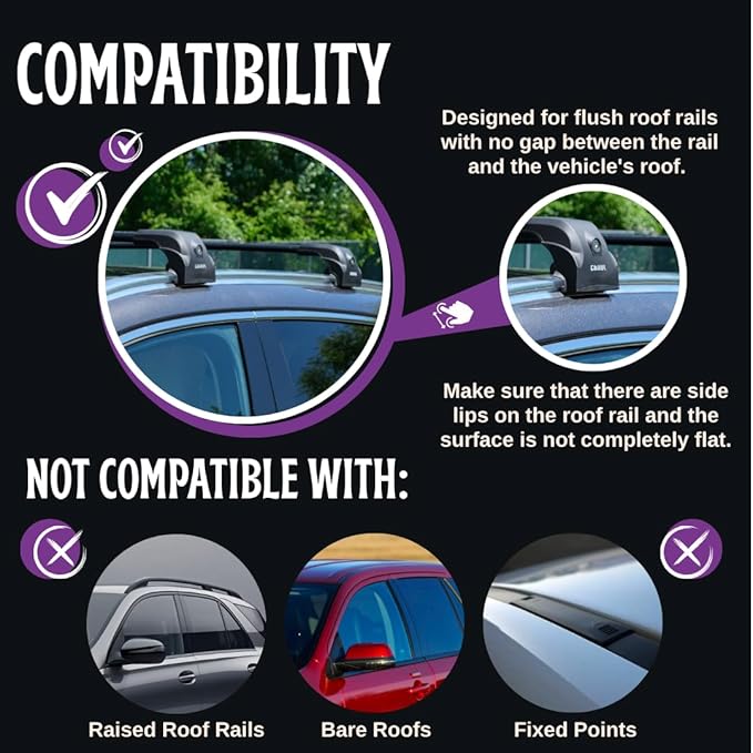ERKUL Heavy Duty Roof Rack Cross Bars for Chevrolet Trax 2013-2022 | Upgraded Aero Aluminum Crossbars with Smart Clamp System | Compatible with Flush Rails - Black