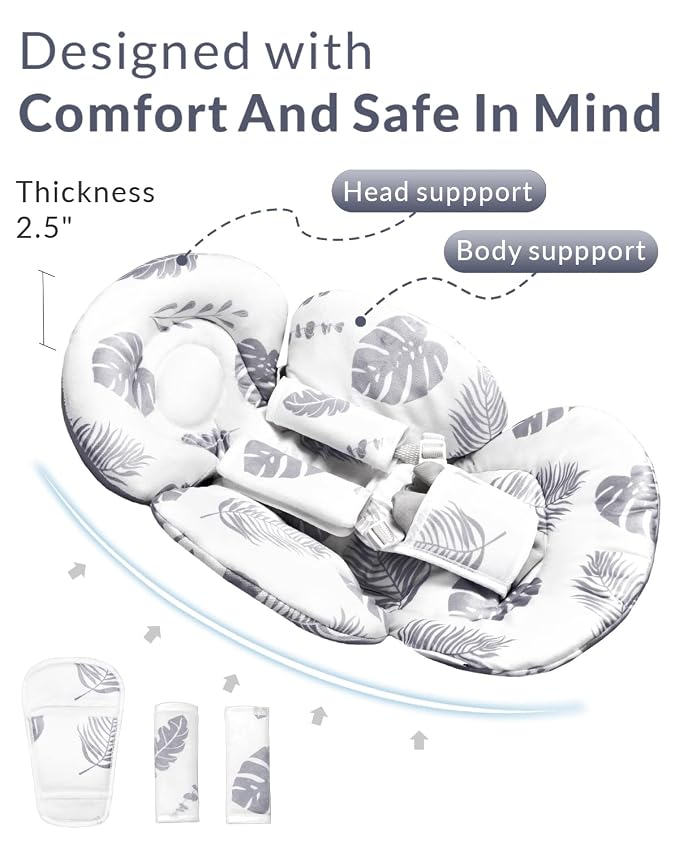 Generic Infant Car Seat Insert Compatible with Mamaroo Swing & Graco Swing and Infant Car Seat, Newborn Insert Baby Head Body Support, Reversible Design, Breathable Soft Fabric, 1Pcs - Grey Leaf