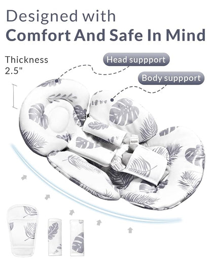 Generic Infant Car Seat Insert Compatible with Mamaroo Swing & Graco Swing and Infant Car Seat, Newborn Insert Baby Head Body Support, Reversible Design, Breathable Soft Fabric, 1Pcs - Grey Leaf